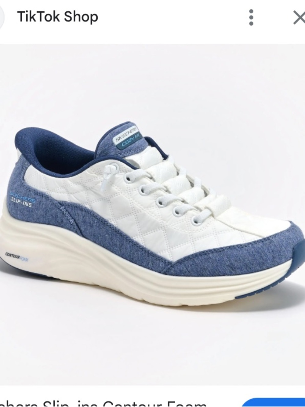 Skechers Quilted Slip-On Comfort Sneaker - White & Blue